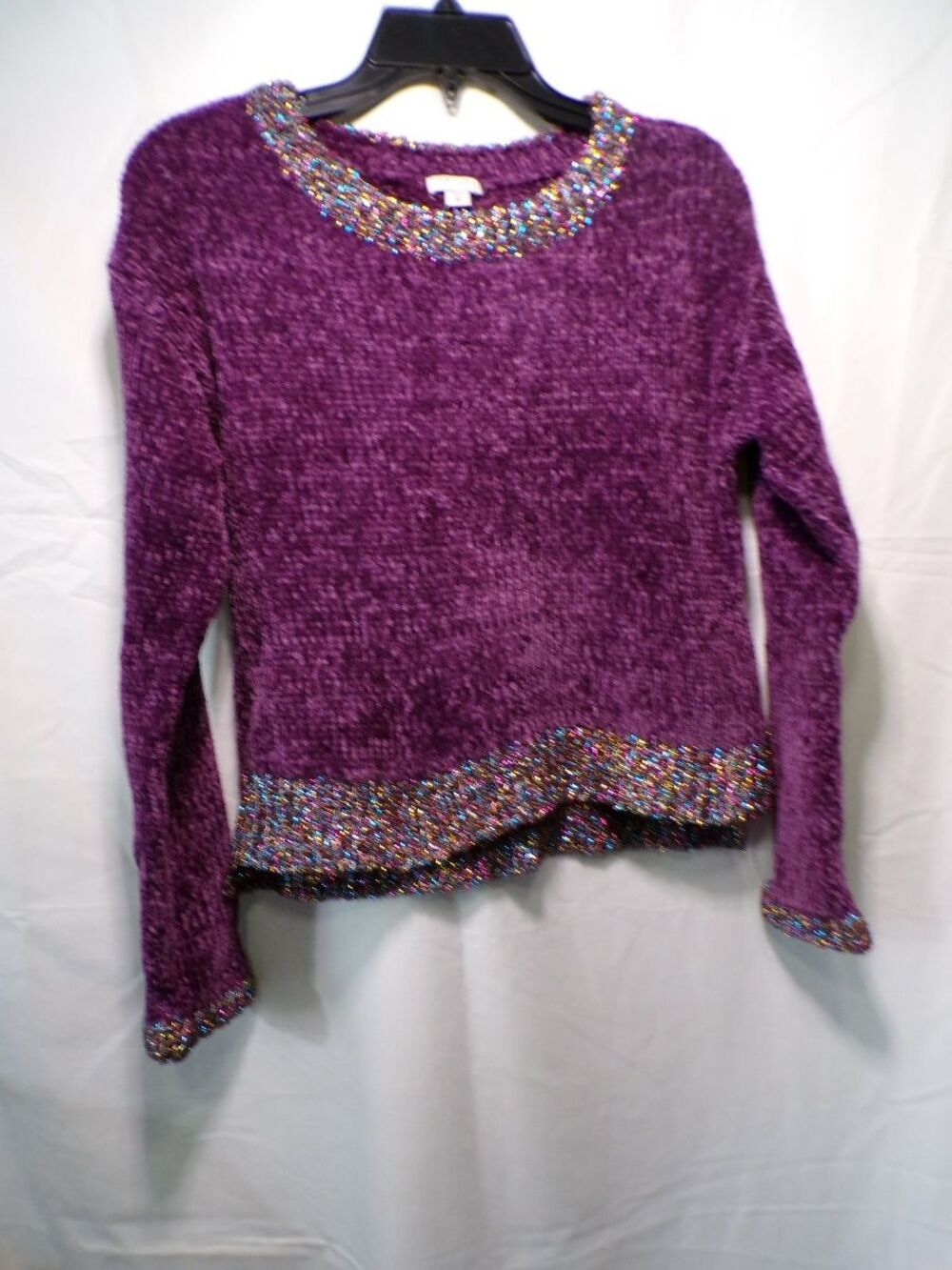 Habitual Girls 12 Purple Chenille Pullover Sweater Beaded Sequin Trim